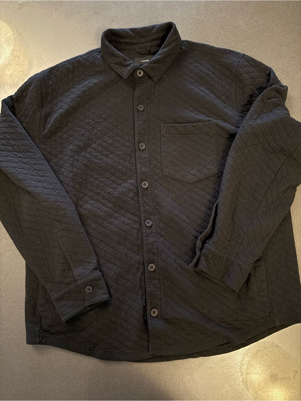 Vince Quilted Black Button-Up Shirt Jacket
